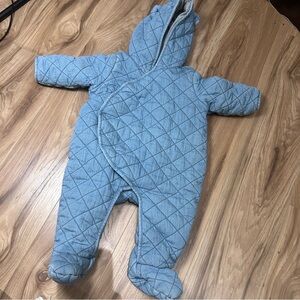 Gap quilted denim snowsuit bunting bear ears size 3-6 months